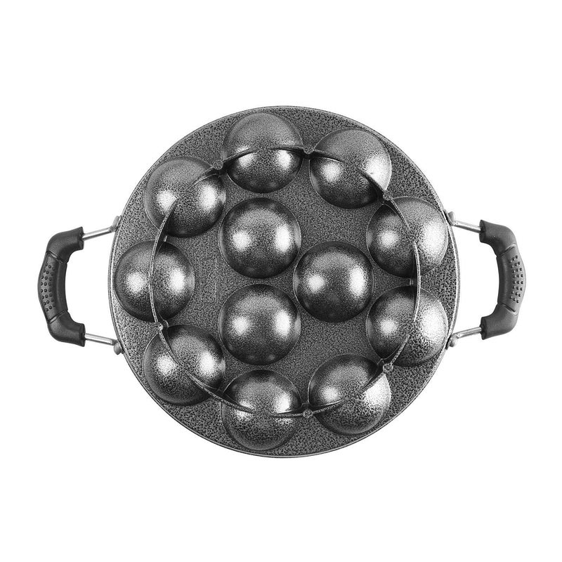 SANGOZ SANGOZ Non-Stick 12 Cavity Appam Patra Kan with Stainless Steel Lid | 2 Side Handle | Appam Maker | Appam Patra | Appam pan | Litti Maker | Appe Stand | Dishwasher Safe  - Image 4