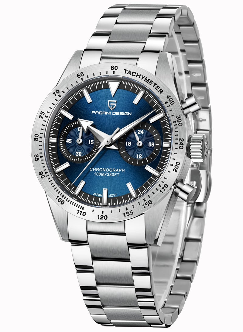 PAGANI DESIGN Men's Luxury Chronograph Quartz Watches, Stainless Steel 40MM Case, VK64 Quartz Movement, Sports Waterproof, Stainless Steel Strap, Dark Blue Dial Fashion Casual PD1766  - Image 1