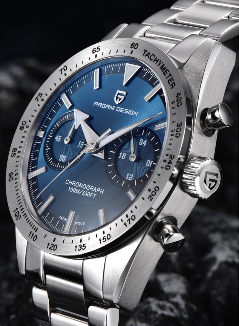 PAGANI DESIGN Men's Luxury Chronograph Quartz Watches, Stainless Steel 40MM Case, VK64 Quartz Movement, Sports Waterproof, Stainless Steel Strap, Dark Blue Dial Fashion Casual PD1766  - Image 3