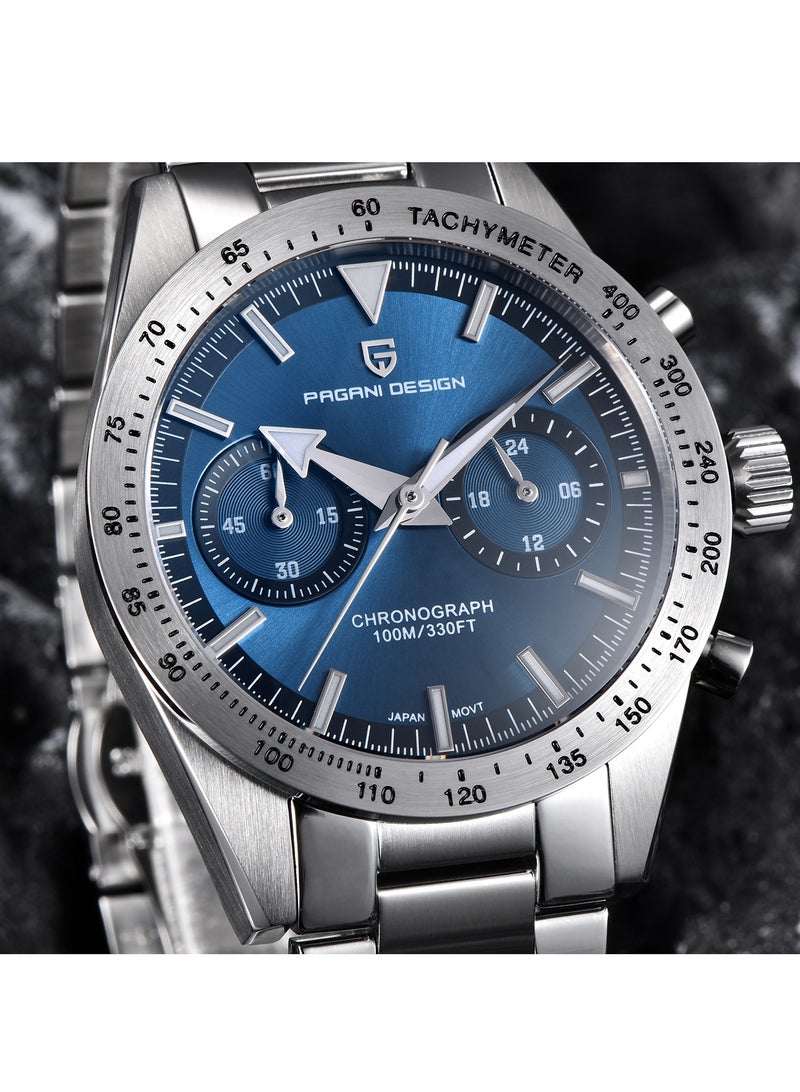 PAGANI DESIGN Men's Luxury Chronograph Quartz Watches, Stainless Steel 40MM Case, VK64 Quartz Movement, Sports Waterproof, Stainless Steel Strap, Dark Blue Dial Fashion Casual PD1766  - Image 4