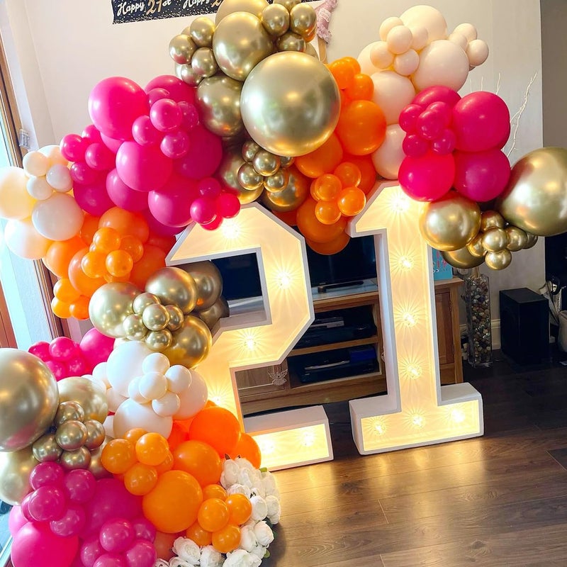 COKAOBE Pink Orange Balloon Garland Arch Kit, 124pcs Hot Pink Orange Chrome Metallic Gold Latex Balloons for Birthday Wedding Baby Shower Tropical Party Supplies Summer Party Decorations - Image 5