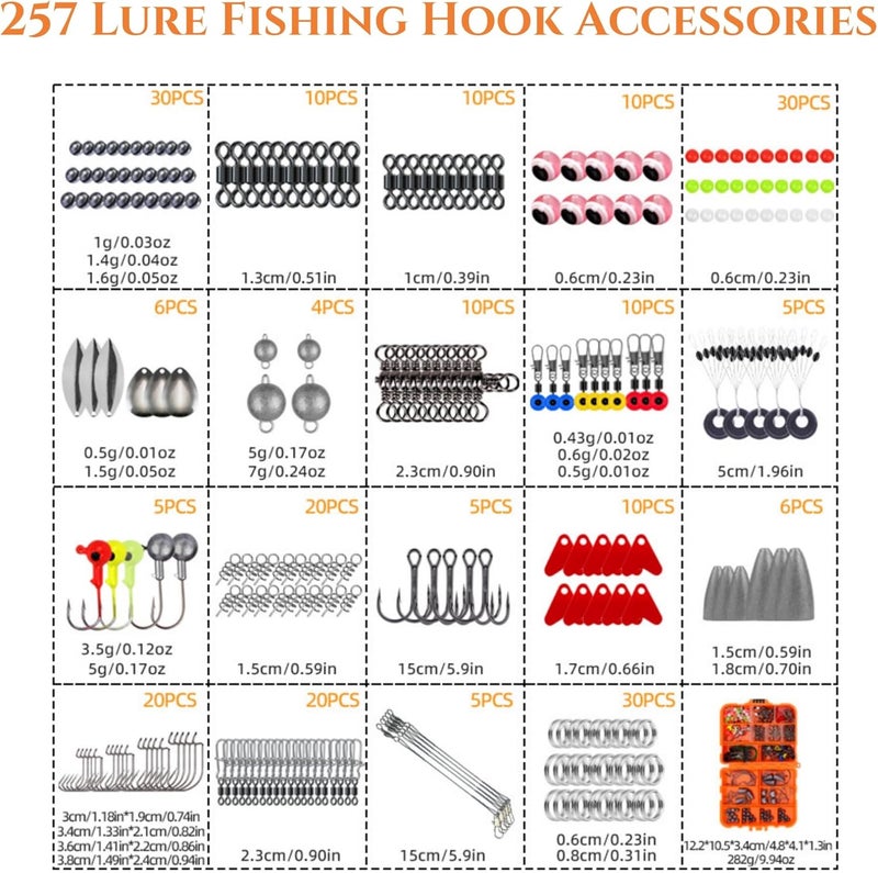 POSICHE 257Pcs Complete Fishing Accessories Kit with Tackle Box - Image 3