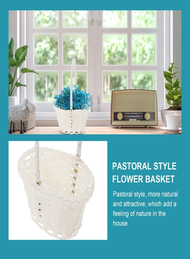FELTECHELECTR 3pcs Woven Flower Basket Pastoral Style Decorative Storage Baskets for Fresh Dried Flowers Multi-functional Oval White Rattan Containers for Home Decor Floral Arrangement - Image 5