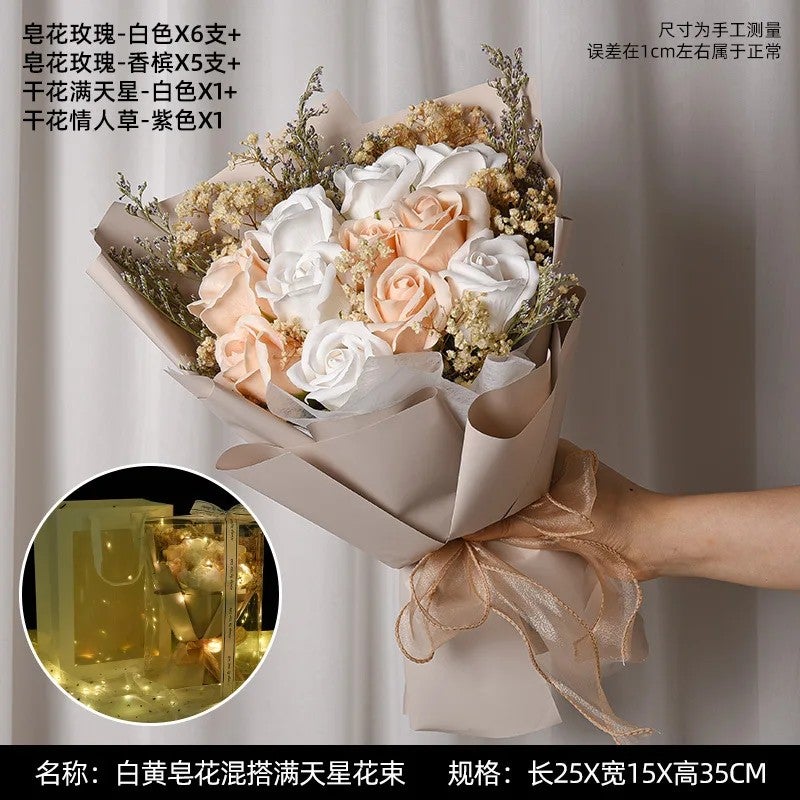 Bluejw Gypsophila Roses Dried Flower Bouquet - Eternal Soap Flower Gift for Best Friend, Birthday, Valentine's Day - Image 1