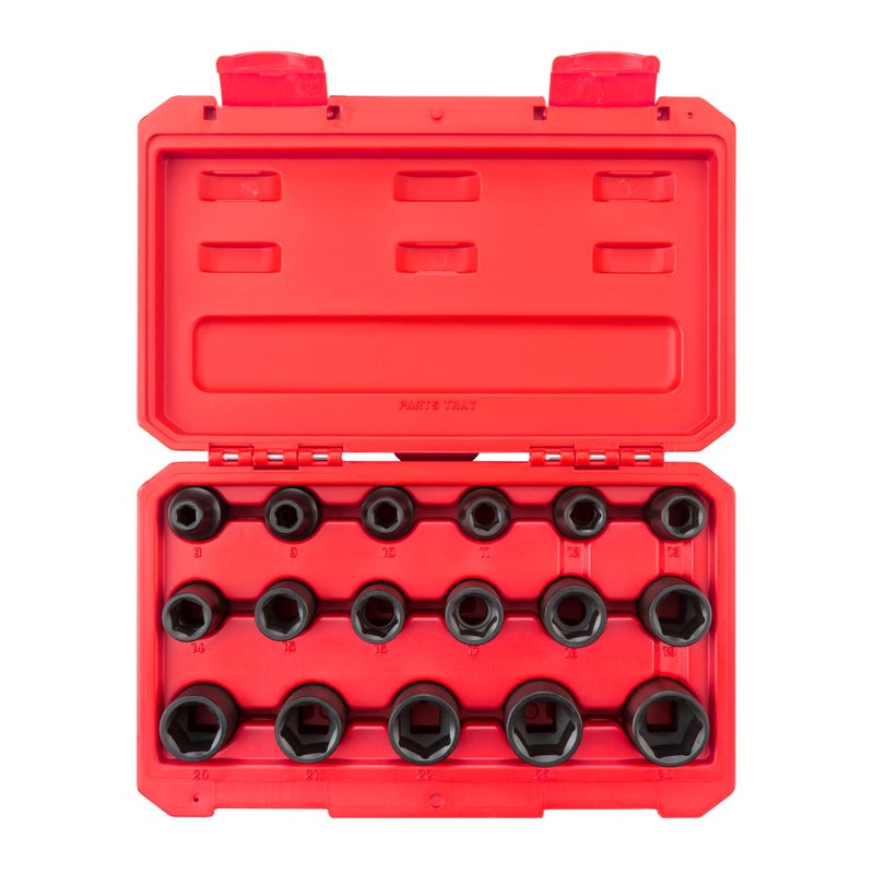 TEKTON 1/2 Inch Drive Shallow 6-Point Impact Socket Set with Case, 17-Piece (8-24 mm) | SID92321