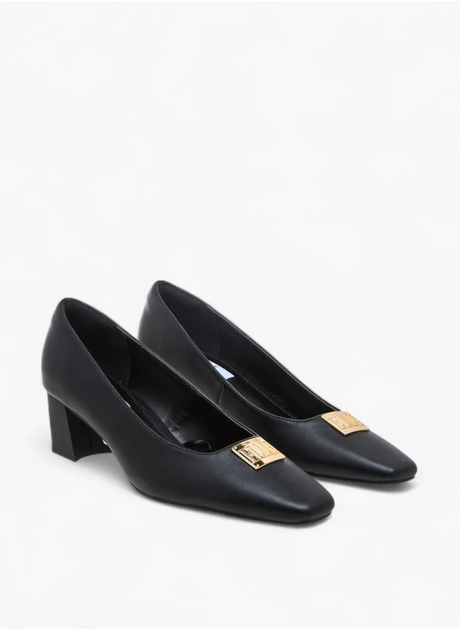 ايل Women's Logo Accent Slip-On Shoes with Block Heels - J00391-011