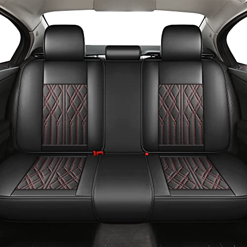 Huidasource Leather Back Row Seat Covers, Waterproof Rear Split Bench Car Seat Covers, Vehicle Seat Cushion Cover Protector Universal Fit for Most Cars Sedan SUV Pickup Truck(Back Row/Black&Red) - Image 1