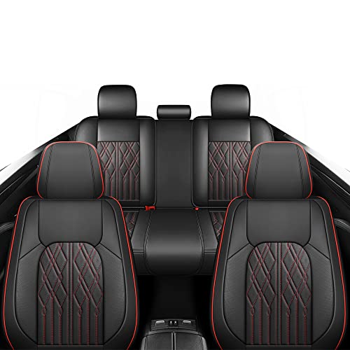 Huidasource Leather Back Row Seat Covers, Waterproof Rear Split Bench Car Seat Covers, Vehicle Seat Cushion Cover Protector Universal Fit for Most Cars Sedan SUV Pickup Truck(Back Row/Black&Red) - Image 5