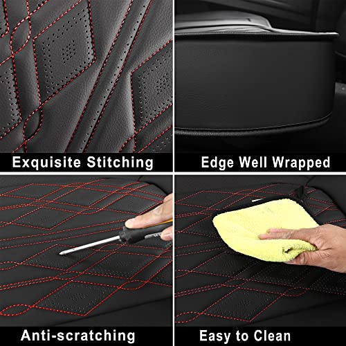 Huidasource Leather Back Row Seat Covers, Waterproof Rear Split Bench Car Seat Covers, Vehicle Seat Cushion Cover Protector Universal Fit for Most Cars Sedan SUV Pickup Truck(Back Row/Black&Red) - Image 4