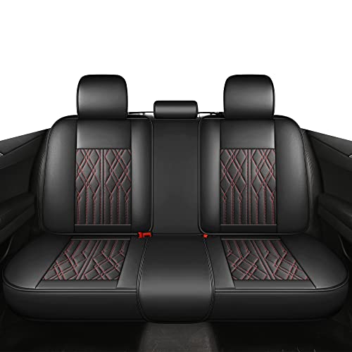 Huidasource Leather Back Row Seat Covers, Waterproof Rear Split Bench Car Seat Covers, Vehicle Seat Cushion Cover Protector Universal Fit for Most Cars Sedan SUV Pickup Truck(Back Row/Black&Red) - Image 2