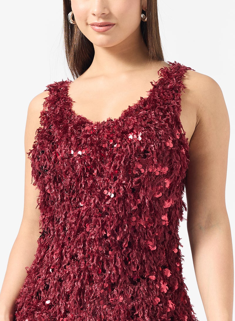 ONLY Faux Feather Sequin Detail Strappy Mini Dress - Image 3