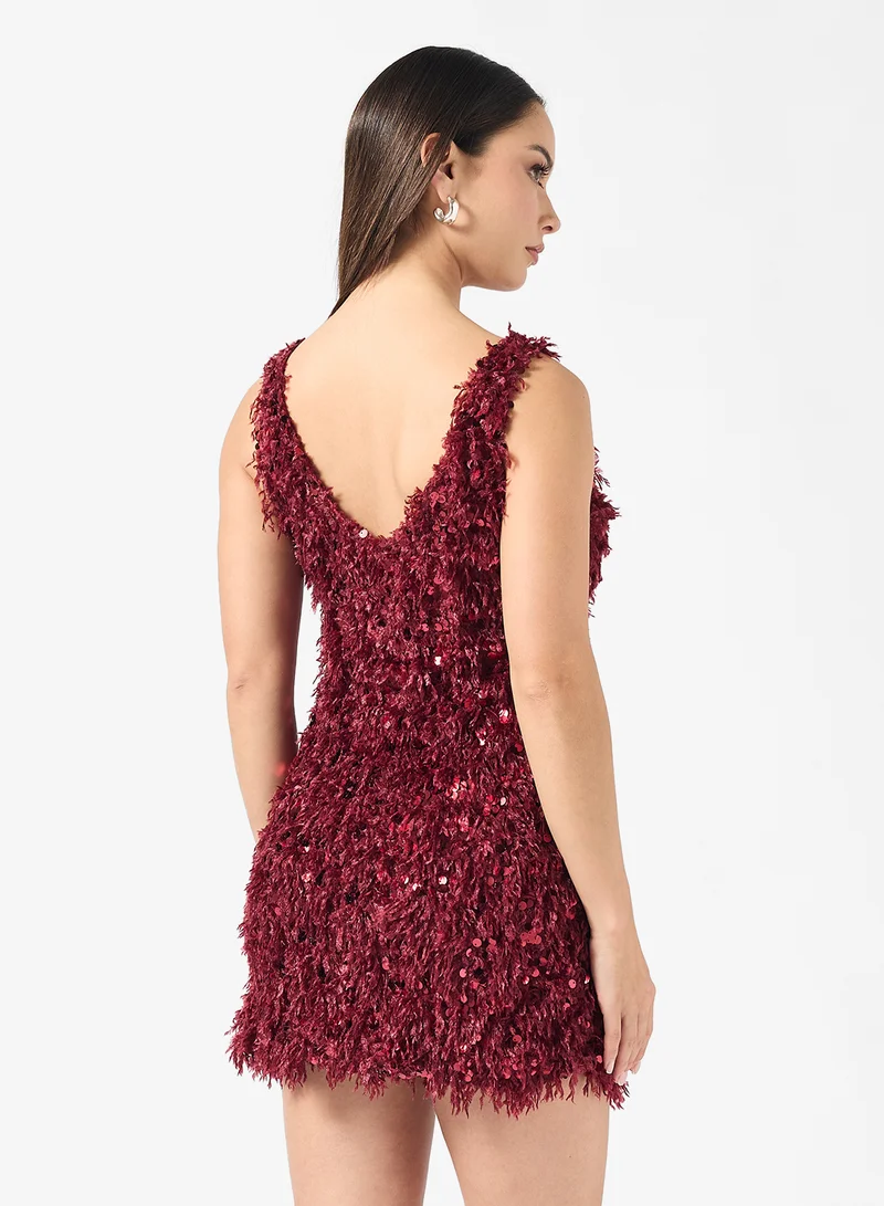 ONLY Faux Feather Sequin Detail Strappy Mini Dress