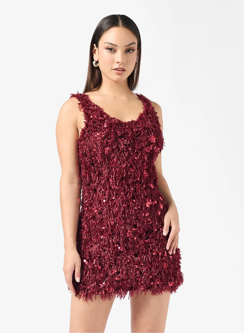 ONLY Faux Feather Sequin Detail Strappy Mini Dress