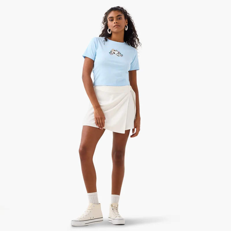 اس بي كاركترز Snoopy Print Crew Neck Crop T-shirt