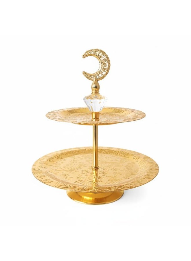 NAMA Luxury Two-Tiered Gold Serving Stand with A Crystal Crescent Design - Image 1
