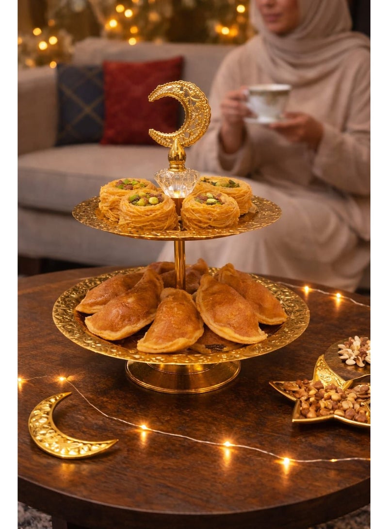 NAMA Luxury Two-Tiered Gold Serving Stand with A Crystal Crescent Design - Image 3