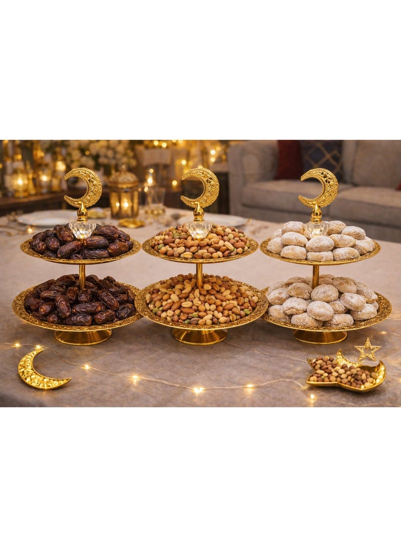 NAMA Luxury Two-Tiered Gold Serving Stand with A Crystal Crescent Design - Image 2