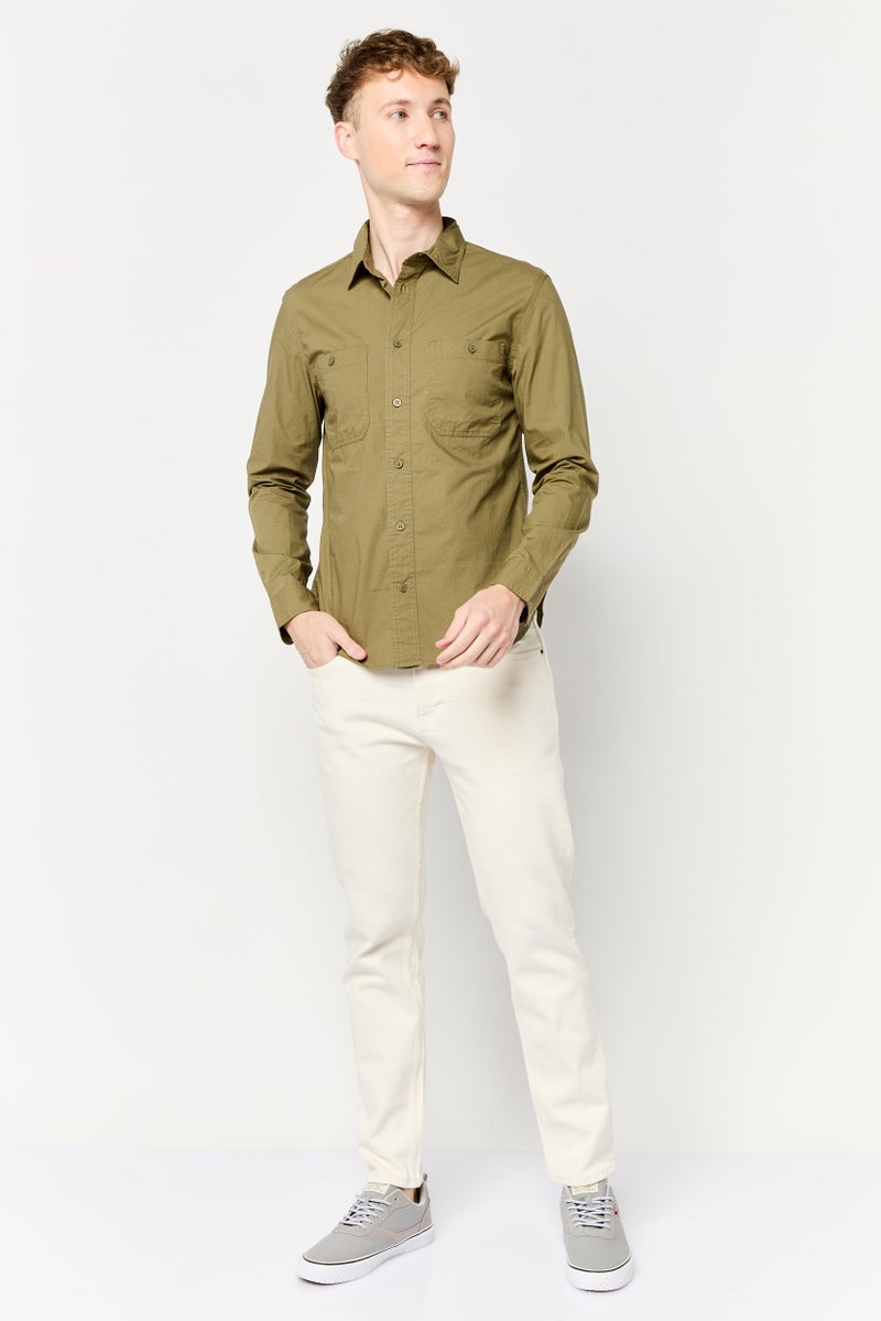 Celio Men Regular Fit Solid Long Sleeves Casual Shirt, Khaki  - Image 2