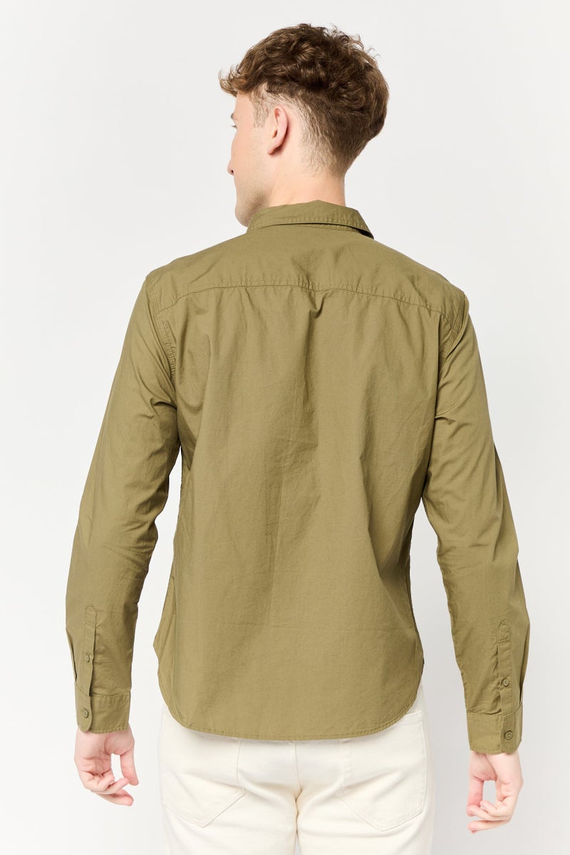 Celio Men Regular Fit Solid Long Sleeves Casual Shirt, Khaki  - Image 4