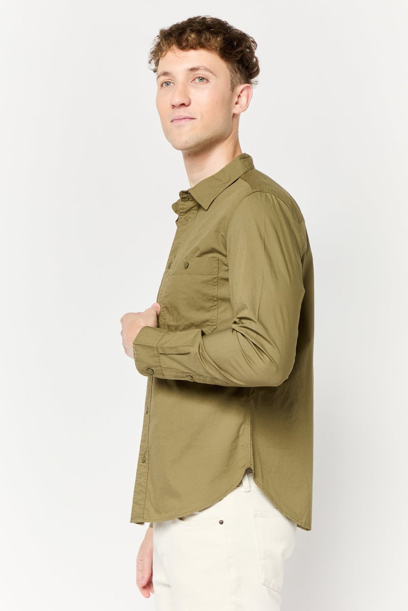 Celio Men Regular Fit Solid Long Sleeves Casual Shirt, Khaki  - Image 3