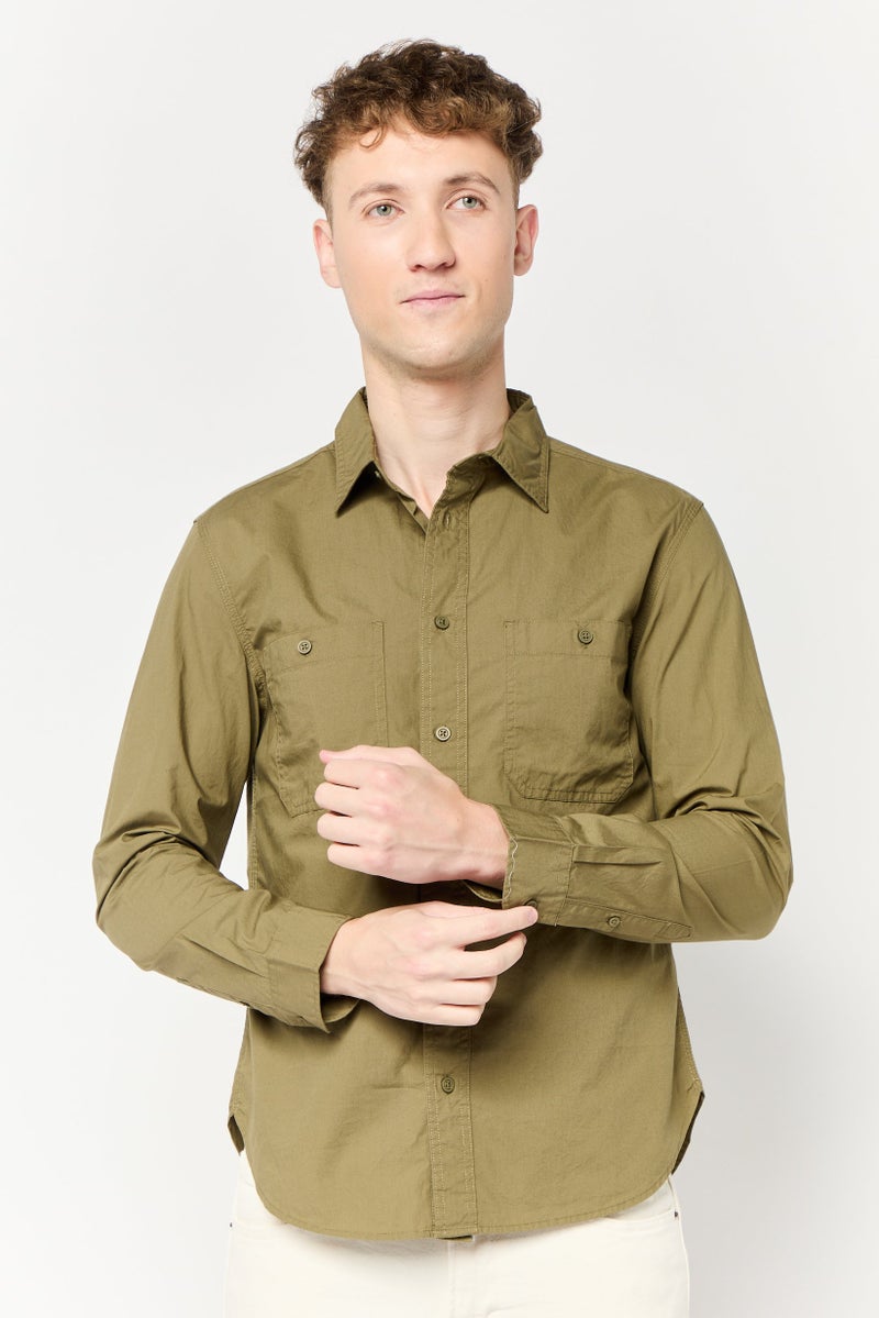 Celio Men Regular Fit Solid Long Sleeves Casual Shirt, Khaki  - Image 1