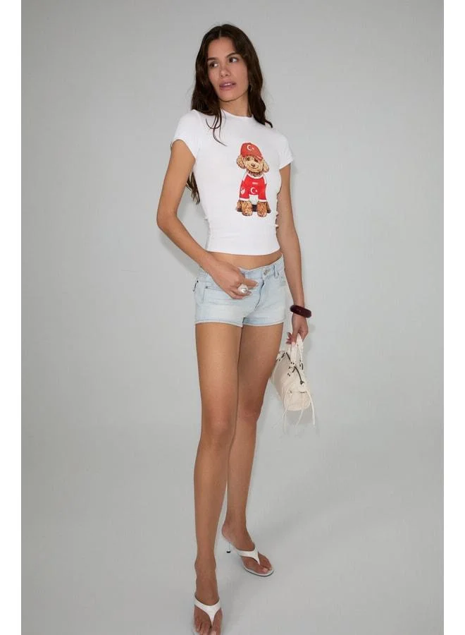 GRIMELANGE SALMA Women's Soft 100% Organic Cotton World Cup Special Print White T-Shirt.