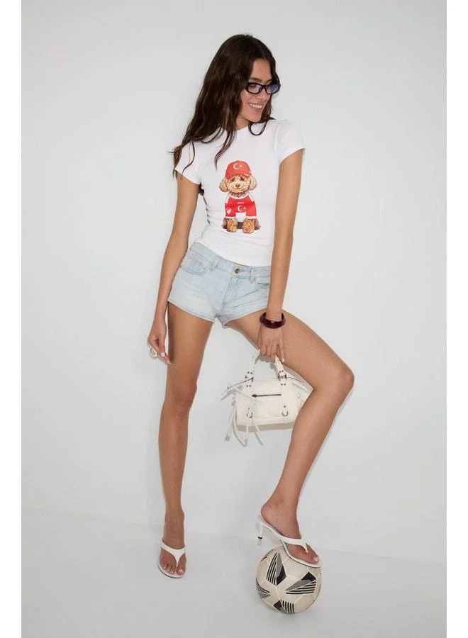 GRIMELANGE SALMA Women's Soft 100% Organic Cotton World Cup Special Print White T-Shirt.