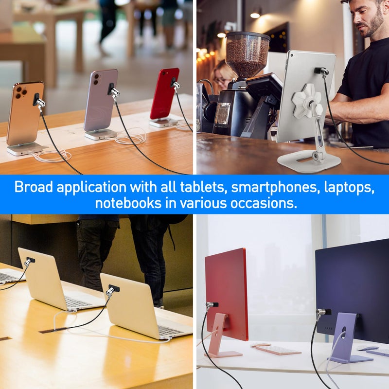 AboveTEK Laptop Lock, Tablet Lock Security Cable, 2 Keys Sturdy Steel iPad Locking Kit w/Adhesive Anchors, Anti Theft Hardware Protection for iPhone Mobile Notebook Computer Monitor MacBook Laptop - Image 2