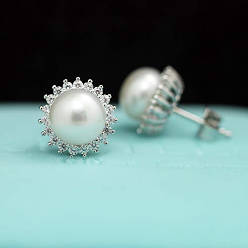 KEETEEN Sunshine 925 Sterling Silver Pearl Earrings Stud AAA Zirconia 9mm Freshwater Pearl Jewelry for women (Earrings) - Image 5