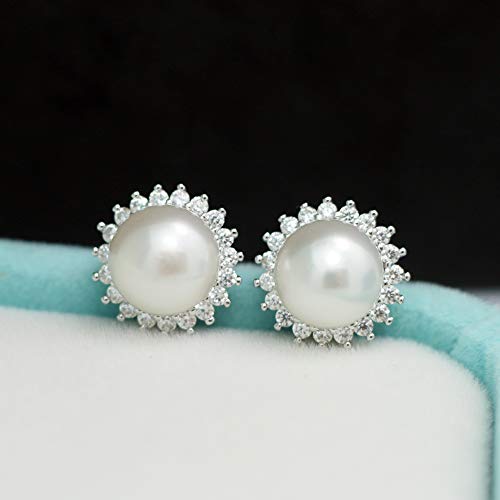 KEETEEN Sunshine 925 Sterling Silver Pearl Earrings Stud AAA Zirconia 9mm Freshwater Pearl Jewelry for women (Earrings) - Image 4