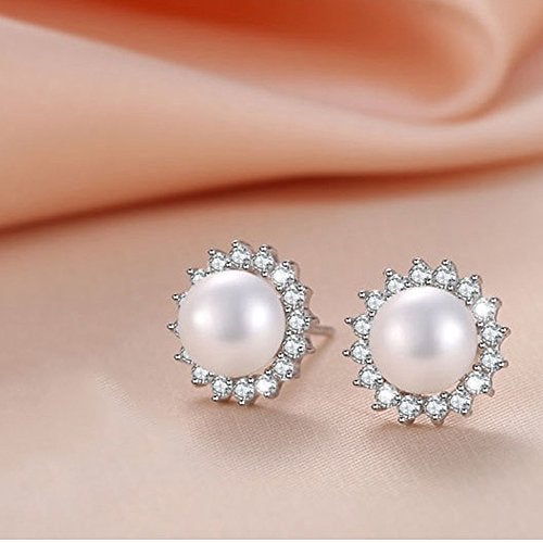 KEETEEN Sunshine 925 Sterling Silver Pearl Earrings Stud AAA Zirconia 9mm Freshwater Pearl Jewelry for women (Earrings) - Image 3
