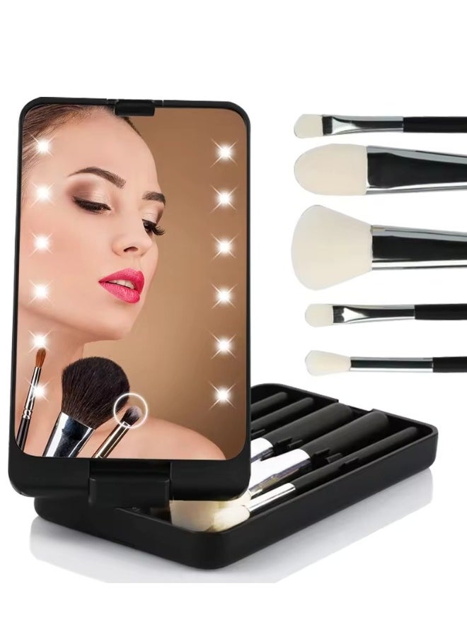 daroge Makeup Brush Set with LED light Mirror 5 Pcs Black 