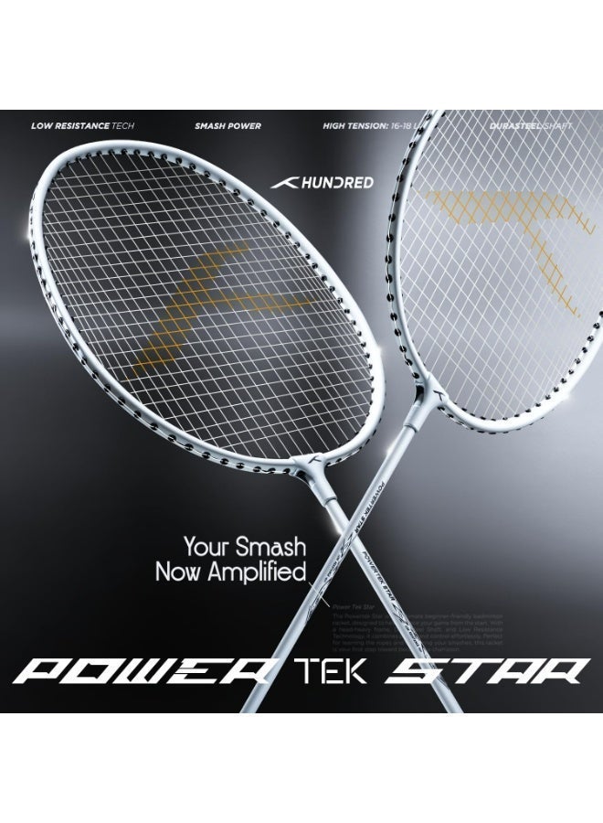Hundred Powertek Star Badminton Racket Set – 2 Strung Rackets with Full Cover & 2 Nylon Shuttlecocks | Lightweight, Durable, Ideal for Beginners & Match Play - Image 3