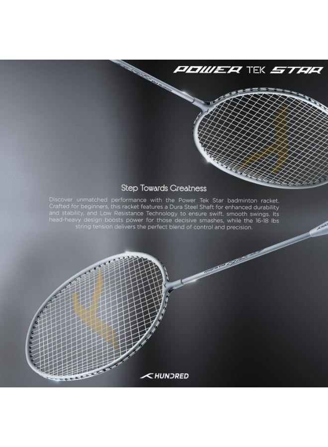 Hundred Powertek Star Badminton Racket Set – 2 Strung Rackets with Full Cover & 2 Nylon Shuttlecocks | Lightweight, Durable, Ideal for Beginners & Match Play - Image 3