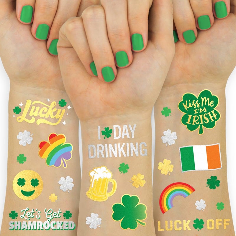 xo, Fetti St Patricks Day Temporary Tattoos - 54 Glitter Styles | Shamrock Supplies, Kiss Me I'm Irish Party, St Patty's Day, Leprechauns Arts and Crafts - Image 1