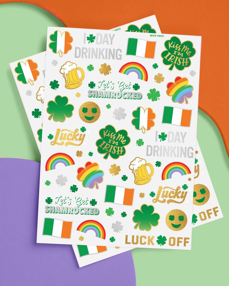 xo, Fetti St Patricks Day Temporary Tattoos - 54 Glitter Styles | Shamrock Supplies, Kiss Me I'm Irish Party, St Patty's Day, Leprechauns Arts and Crafts - Image 4