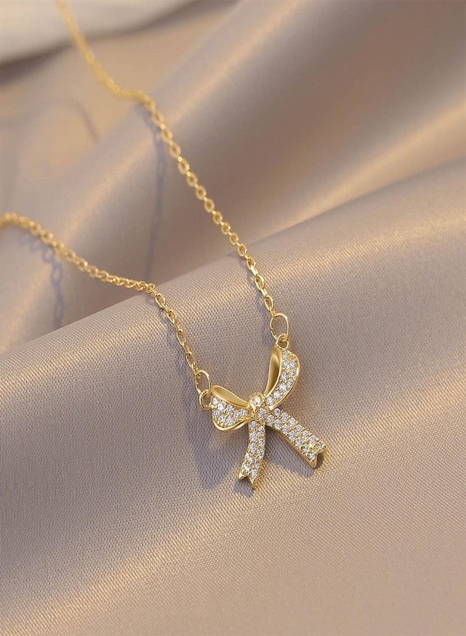 JAVARNV Bow Necklace Earrings Set for Women Gold Jewelry Set Rhinestone Pendant Necklace Gold Earrings Christmas Gifts for Stocking Stuffers - Image 5