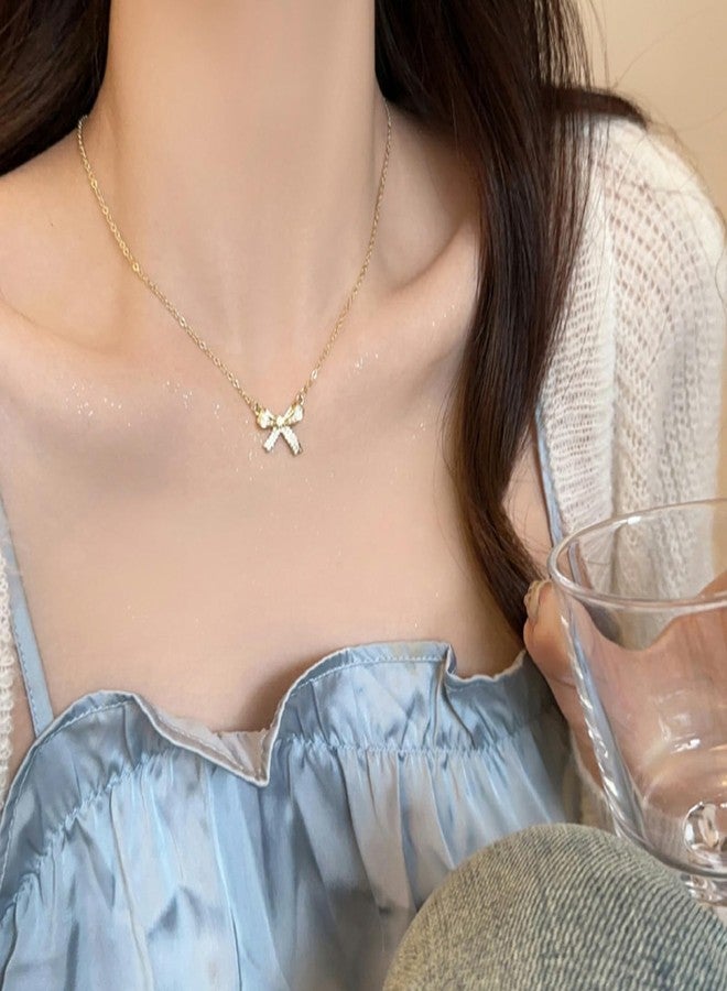 JAVARNV Bow Necklace Earrings Set for Women Gold Jewelry Set Rhinestone Pendant Necklace Gold Earrings Christmas Gifts for Stocking Stuffers - Image 2