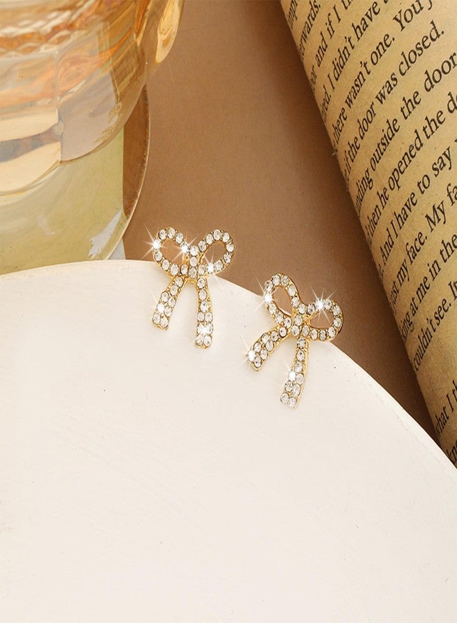 JAVARNV Bow Necklace Earrings Set for Women Gold Jewelry Set Rhinestone Pendant Necklace Gold Earrings Christmas Gifts for Stocking Stuffers - Image 4