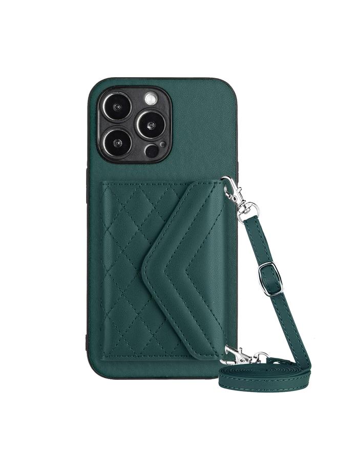 Zaboon Case For iPhone 13 Pro Rhombic Texture Card Bag RFID Phone Case with Long Lanyard - Image 1