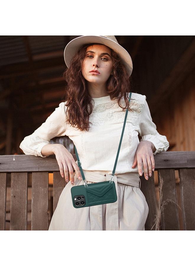 Zaboon Case For iPhone 13 Pro Rhombic Texture Card Bag RFID Phone Case with Long Lanyard - Image 2