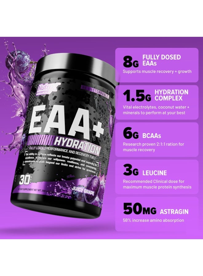 Nutrex Research EAA Hydration | EAAs + BCAA Powder | Muscle Recovery, Strength, Muscle Building, Endurance | 8G Essential Amino Acids + Electrolytes, 30 Serving Juicy Grape 390g - Image 2