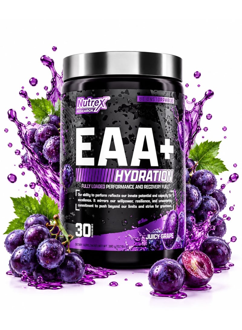 Nutrex Research EAA Hydration | EAAs + BCAA Powder | Muscle Recovery, Strength, Muscle Building, Endurance | 8G Essential Amino Acids + Electrolytes, 30 Serving Juicy Grape 390g - Image 1