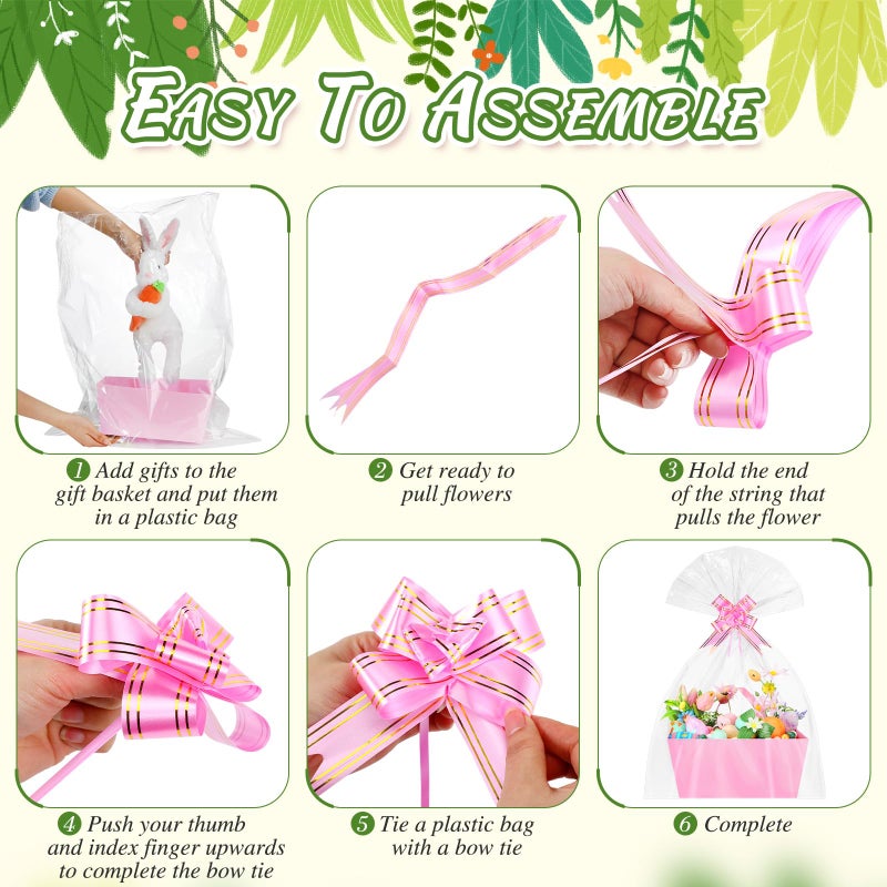 Funnymoom 24 Pcs Easter Basket for Gifts Empty Pink Blue Green Yellow Gift Basket Empty to Fill with Handle, Transparent Bag and Bow for Spring Easter Wedding Party Favor Supplies, 9.8 x 6.5 x 4.3'' - Image 4