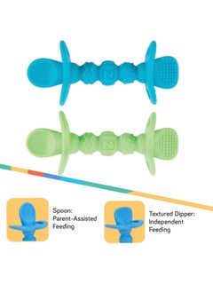 Nuby Dipeez 2 In 1 Silicone Spoons/Dipper, 2Pk, Blue/Green  - Image 3