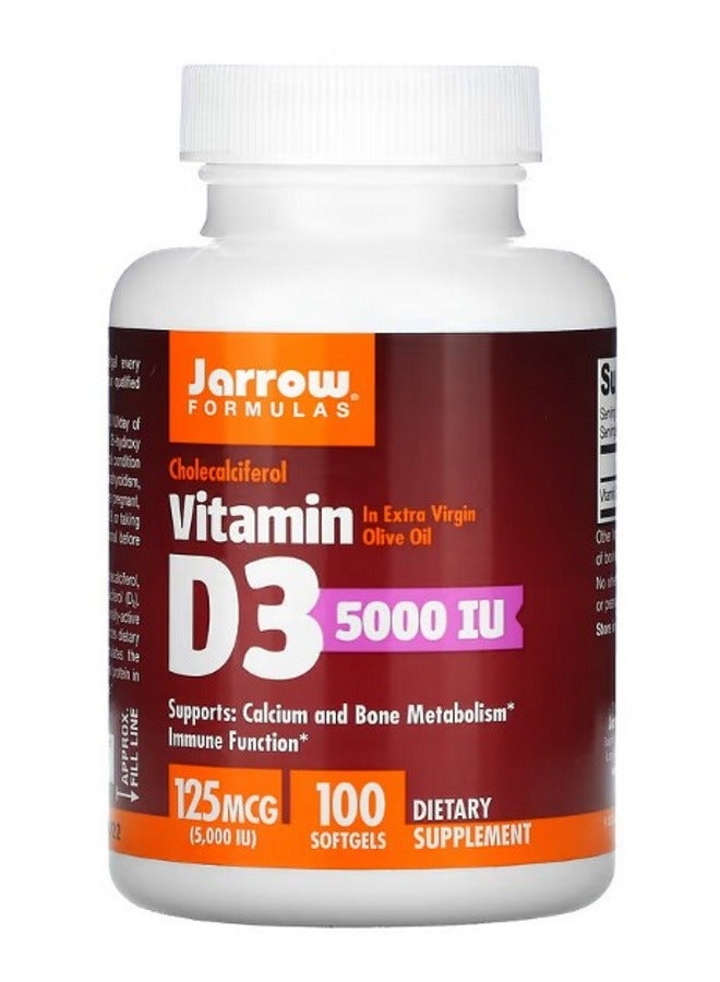 jarrow formulas Vitamin D3 Cholecalciferol 125 mcg 5000 IU 100 Softgels - Image 1