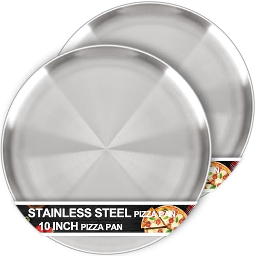 AWTBDP Pizza Pan 10 Inch Set of 2 for Oven, Non-Stick Stainless Steel Pizza Steel, Durable Non-Toxic Round Pizza Pans for Cookie Pizza Pie Cake, Dishwasher Safe & Easy Clean - Image 1