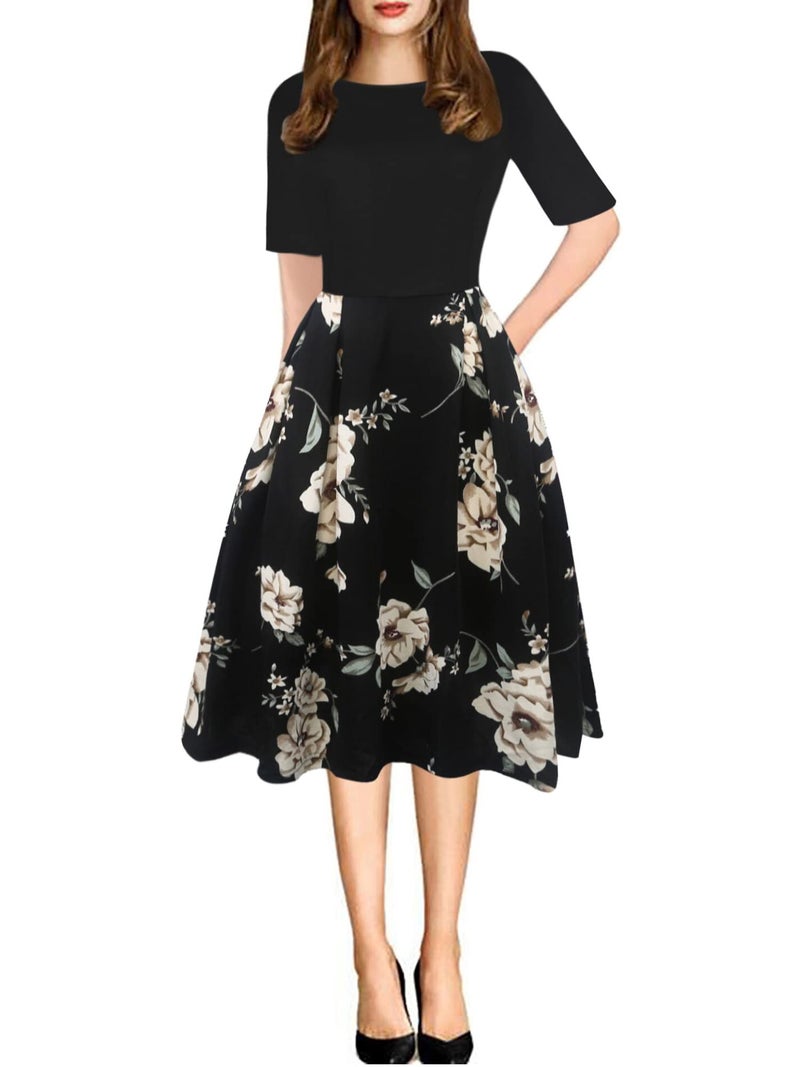 oxiuly Women's Gravida Pregnant Woman Casual Dress Graduation Party Bridesmaid Dresses with Pockets OX165 (Bk-beigeF, M) - Image 4