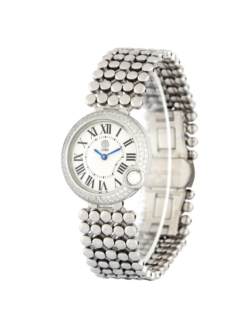 CABA Women's Watch, Elegant Design, Studded With Zircon Stones, White Dial And Roman Numbers, Water And Rust Resistant, Stainless Steel, Silver - 3106912SL - Image 3