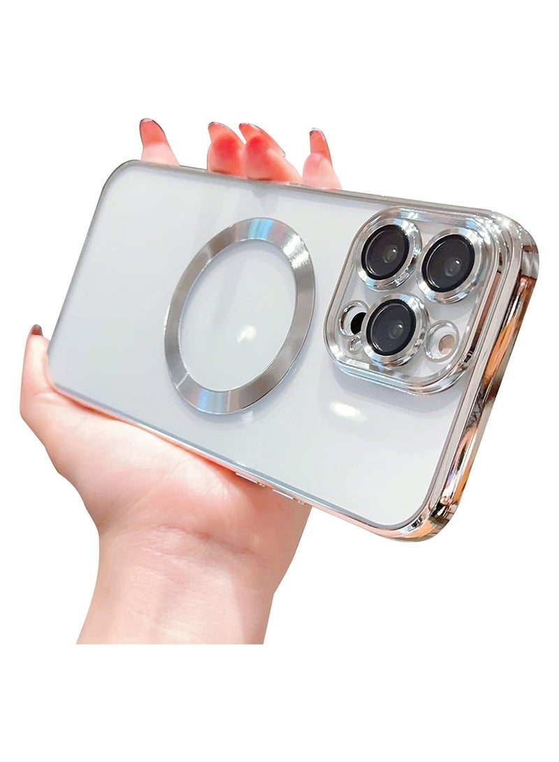 حافظة متوافقة مع آيفون 14 برو ماكس مغناطيسية مع حماية كاملة لعدسة الكاميرا، حافظة واقية من السيليكون الشفاف المطلي بالكهرباء، مقاومة للصدمات 6.7 بوصة - Image 1